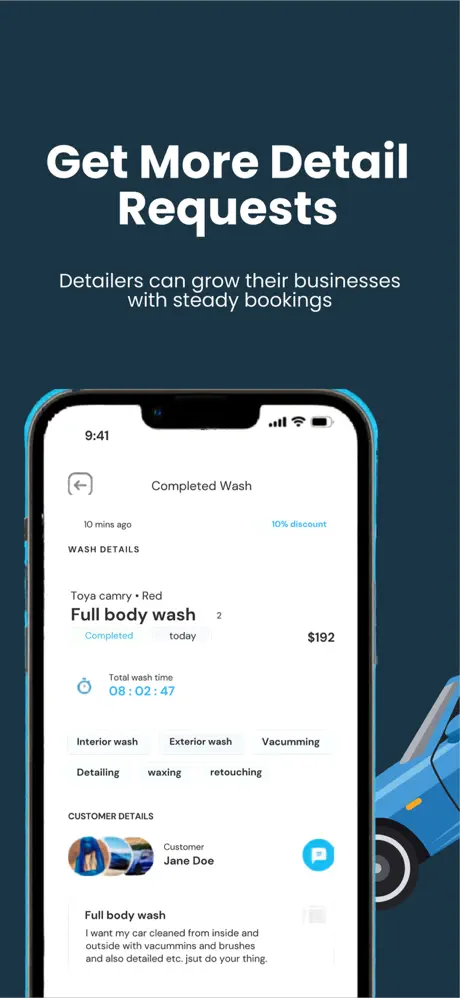 TashWash app — track your completed wash